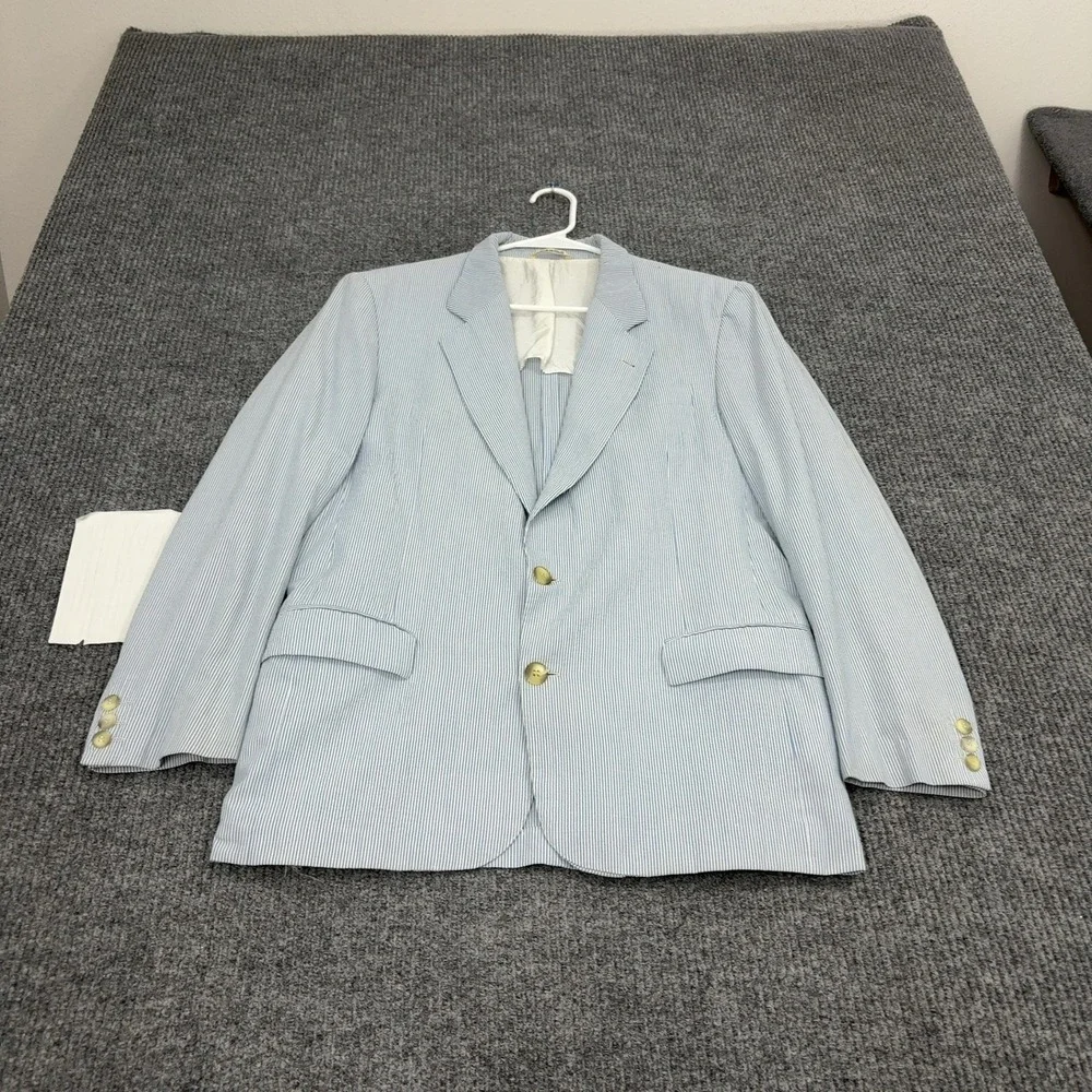 Vintage Principe di Firenze Blazer Mens 38 Blue Seersucker Striped Preppy Style